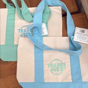 Trader Joe’s Spring 2025 Blue and Green Canvas Totes with Embroidered Design